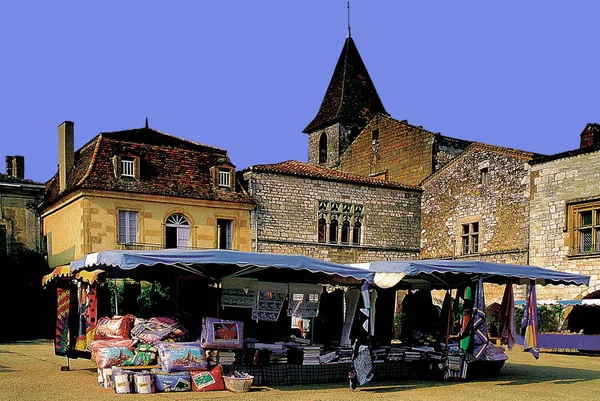 Mercado Cidade Bastide Monpazier — Fotografia de Stock