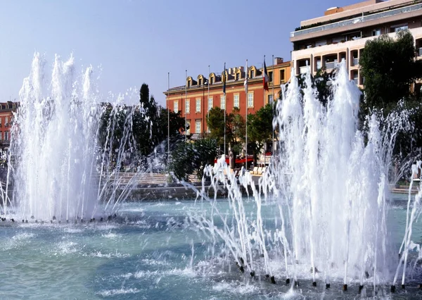 Vista Delle Fontane Dell Architettura Nizza Giorno Francia — Foto Stock