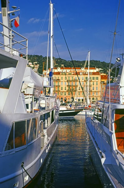 Vista Barche Ormeggio Vicino Mare Nizza — Foto Stock