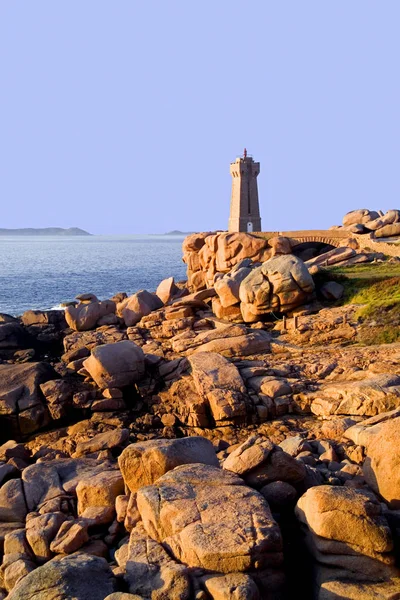 View Coastline Lighthouse Ploumanach Daytime France — Stock Photo, Image