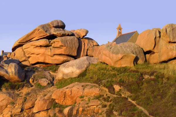 Widok Latarni Morskiej Headland Cote Graint Róża Brittany Francja — Zdjęcie stockowe