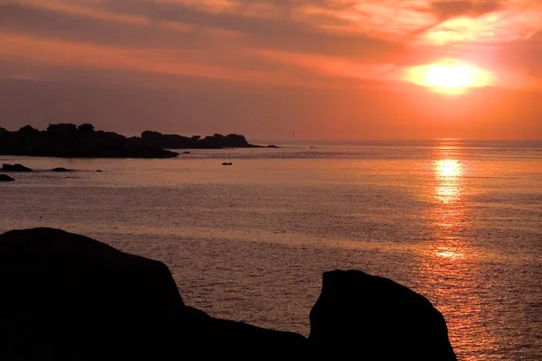 Beautiful Sunset Coastline Ploumanach France — Stock Photo, Image
