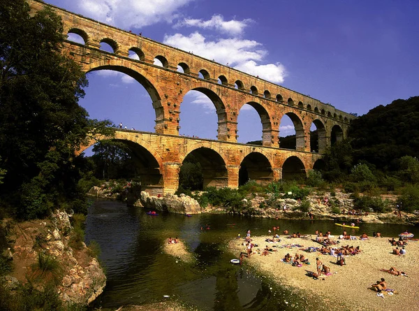 Kilátás Pont Gard Ókori Római Vízvezeték Híd Franciaország — Stock Fotó