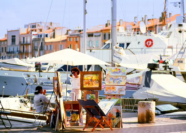 Francie Saint Tropez Říjen 2002 Umělci Prodej Obrazů Přístavu — Stock fotografie