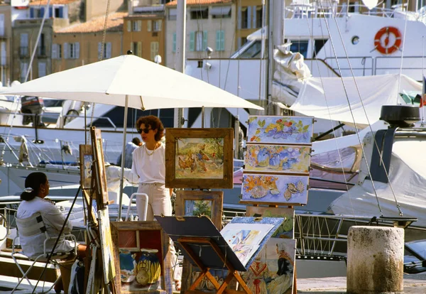 Francie Saint Tropez Říjen 2002 Umělci Prodej Obrazů Přístavu — Stock fotografie