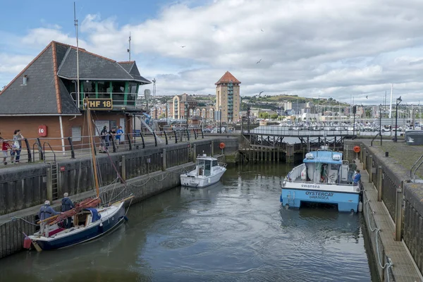 Swansea Marina Dock Dock Bağlantı Noktası Tekne Tekneler Galler Glamorgan — Stok fotoğraf