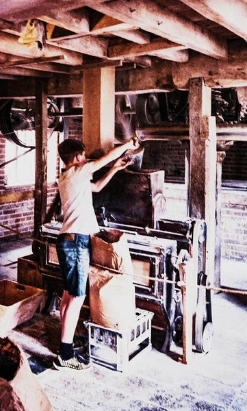 查理科特磨坊一个老水轮动力磨坊 沃里克郡 英格兰米德兰兹 磨坊已修复 并再次完全工作 它为印度餐馆生产面粉 图像是在 35Mm 彩色胶片上使用 Leica 图库图片