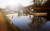 Haton Locks velký svaz průplav vnitrozemská vodní cesta Warwick Warwickshire Anglie UK-záběr na film s fotoaparátem Leica.   