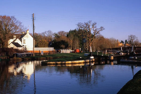Hatton Vergrendelt Grand Union Canal Binnenvaart Warwick Warwickshire Engeland Geschoten — Stockfoto