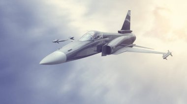 Askeri bombacı veya bulutlar veya duman uçan avcı