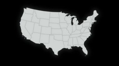 Amerika Birleşik Devletleri haritası farklı eyaletleri gösteriyor. Animasyon ABD çevresi 48 ABD devlet haritası izole edilmiş bir kara arka plan üzerinde hafifletmek için. 4k animasyon