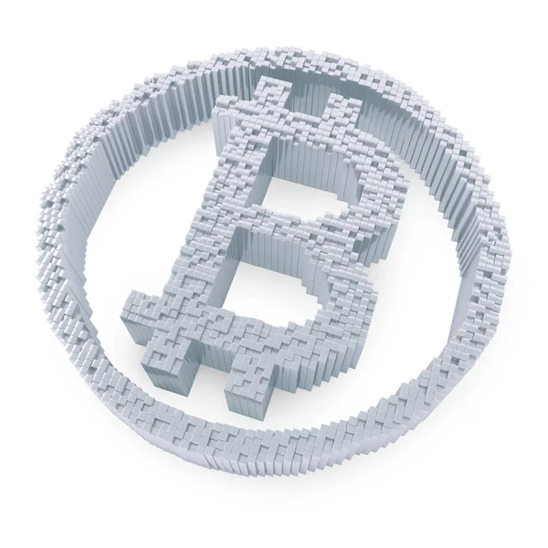 Símbolo Bitcoin Prata Fundo Branco Conceito Criptomoeda Renderização — Fotografia de Stock