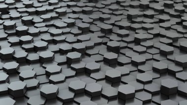 Siyah altıgenler. Sanat konsepti. 3d render.