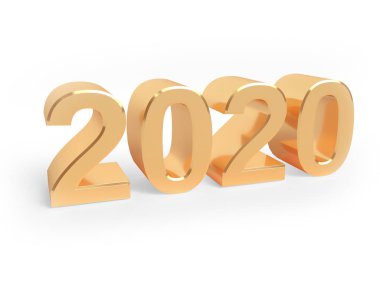2020 altın metalik numaraların 3D tatil illüstrasyonu. Gerçekçi 3D işareti. Sanat konsepti.