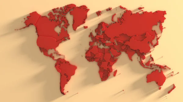 Světová Mapa Červené Kontinenty Vykreslování — Stock fotografie