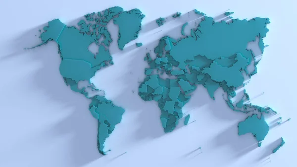 Světová Mapa Mátová Barva Kontinentů Vykreslování — Stock fotografie