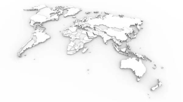 3D世界地图 有发达的大陆和灰色背景的国家 — 图库照片