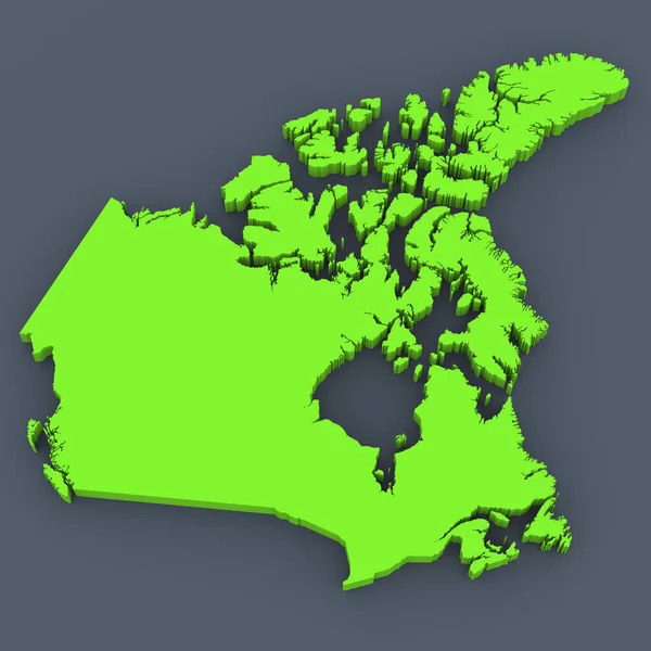 3D地图加拿大 灰色背景上的绿色 — 图库照片