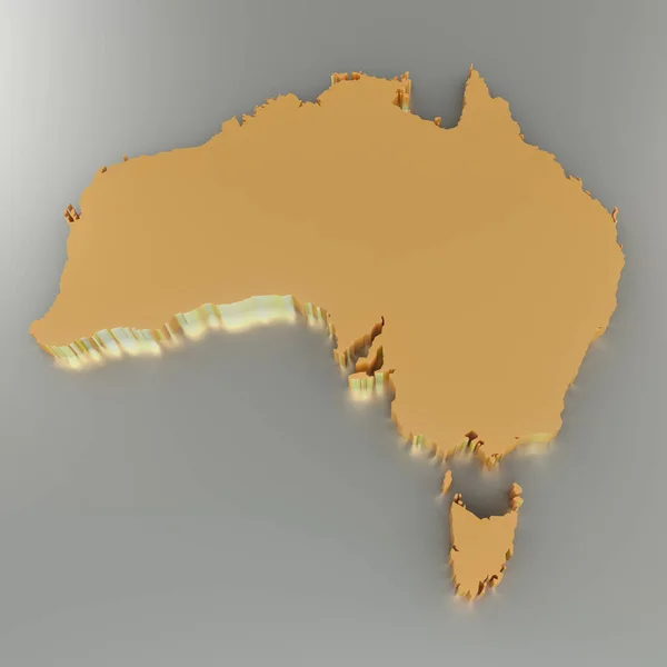 Australia Mappa Dorata Sfondo Grigio Rendering — Foto Stock