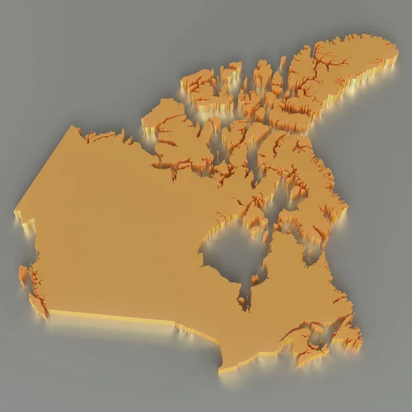 Złota Mapa Kanady Szarym Tle Renderowanie — Zdjęcie stockowe
