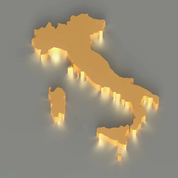 Italia Mapa Dorado Sobre Fondo Gris Renderizar —  Fotos de Stock