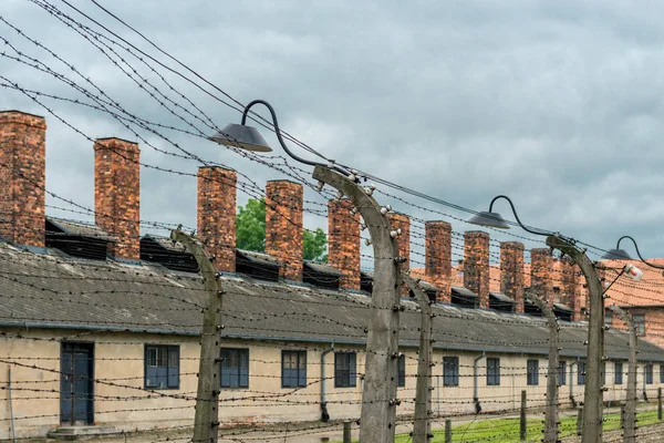 Auschwitz Polônia Agosto 2017 Território Campo Concentração Close Arame Farpado — Fotografia de Stock