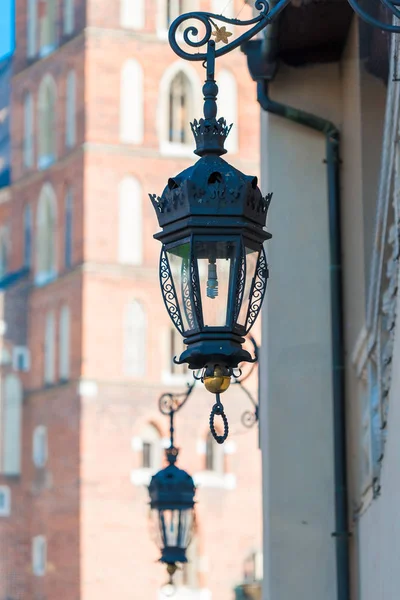 Closeup Vintage Wrought Iron Lantern Wall House European City — Stock Photo, Image