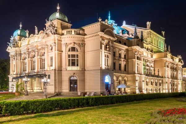 Vista Del Teatro Dramático Cracovia Por Noche —  Fotos de Stock