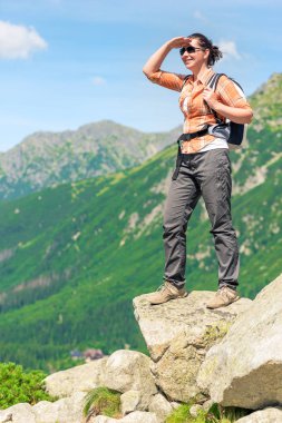uçurumun kenarında bir turist dağların güzel sahne sahiptir