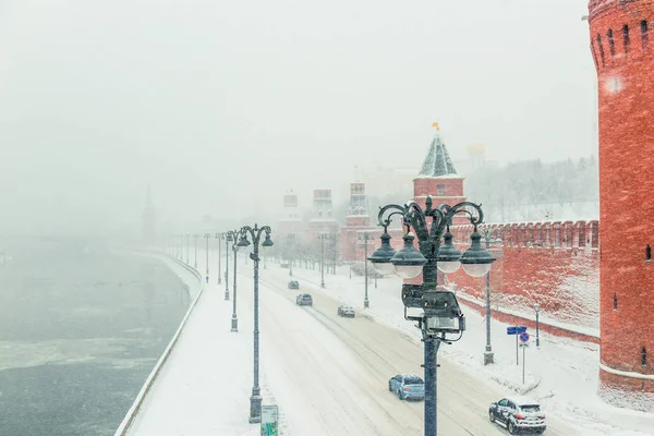 Сніг Москва Взимку Перегляд Кремля Заметіль Росія — стокове фото