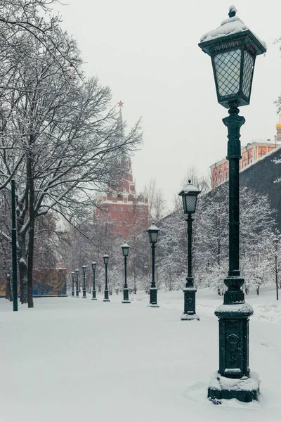 Ліхтарі Міському Парку Біля Кремля Зимовий Період Москва Росія — стокове фото