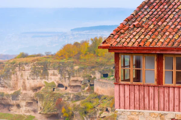 Fragment House View Cave City Crimea Cloudy Autumn Day — Stock Photo, Image