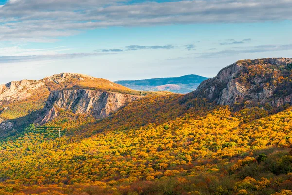 Dağın yamacında sonbahar orman, Kırım güzel manzara ile kaplı