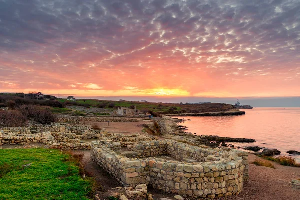 View Ruins Ancient Chersonesos Sunset Picturesque Landscape Crimea — Stock Photo, Image