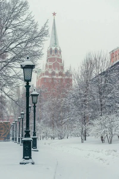 Kreml Turm Stadtpark Zentrum Von Moskau Winterliches Stadtbild — Stockfoto