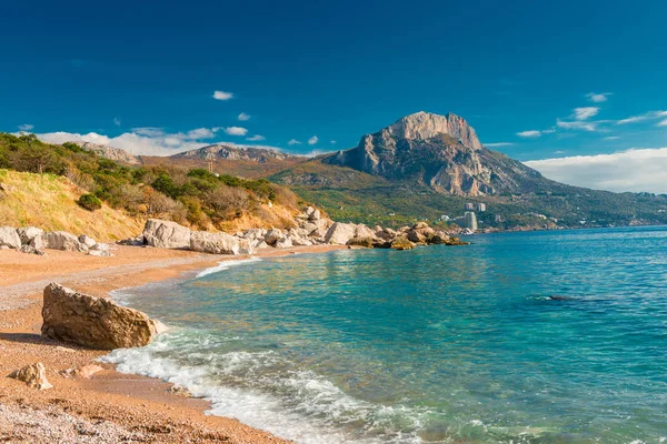 Bay Sea Clear Azure Water High Mountains Sunny Landscape Crimea — Stock Photo, Image