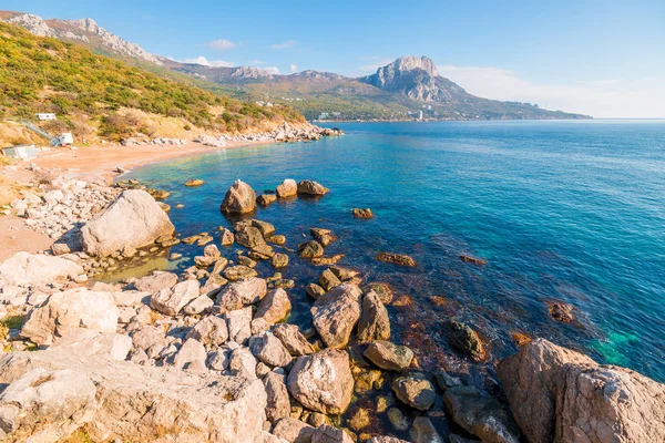 Paisaje Crimea Bahía Laspi Escasa Orilla Del Mar Negro — Foto de Stock