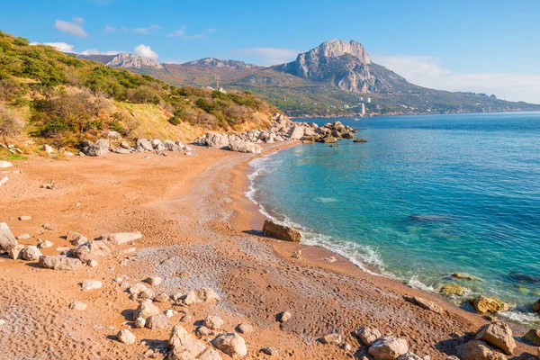 Vista Playa Arena Costa Rocosa Del Mar Negro Paisaje Crimea — Foto de Stock
