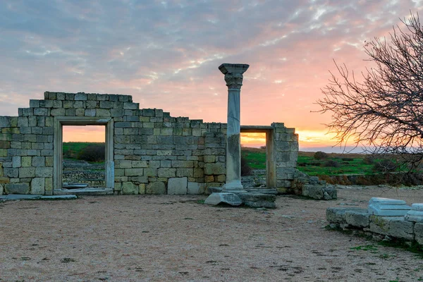 Antica Chersonese Tramonto Vicino Mar Nero Bellissime Rovine Sullo Sfondo — Foto Stock