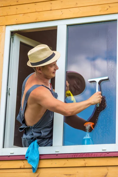 Window Cleaner Work Cleaning Glass — Stock Photo, Image