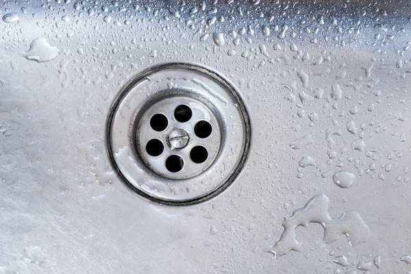 Drain Stainless Kitchen Sink Close — Stock Photo, Image