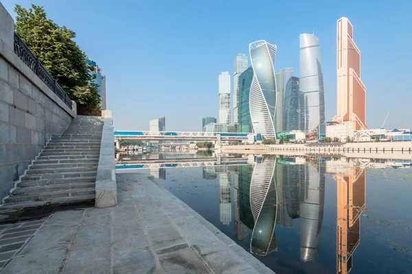Horizontal Landscape Moscow City Skyscrapers River Water — Stock Photo, Image