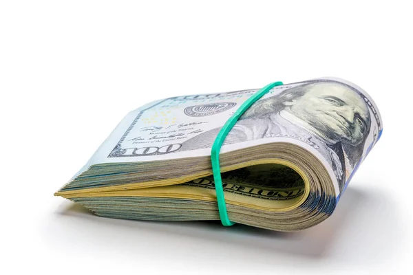 Dinheiro. Enrolado num tubo de notas de cem dólares — Fotografia de Stock