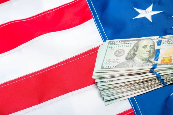 A lot of money on the flag of america, close-up shot — Stock Photo, Image