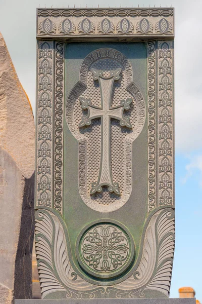 Kamień ormiański khachkar z rzeźbione wzór z bliska — Zdjęcie stockowe