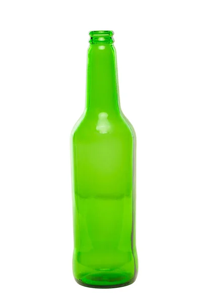 Botella Cerveza Vacía Verde Sobre Fondo Blanco — Foto de Stock