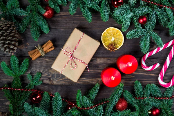 Tarjeta Felicitación Año Nuevo Plana Regalo Laico Árbol Año Nuevo — Foto de Stock