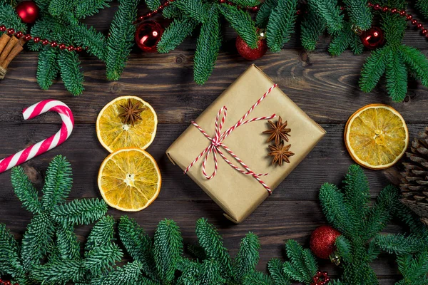 Regalos Navidad Naranja Aromática Seca Esponjosos Objetos Concepto Árbol Navidad — Foto de Stock