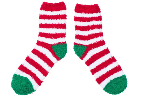 Warm Terry Striped Socks Christmas Drawing Shooting White Background Insulated — Stock Photo, Image