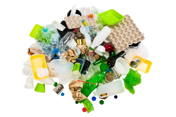 Zum Recycling Vorbereiteter Müll Isoaltiert Auf Weißem Hintergrund — Stockfoto